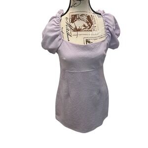Altar State Puff Sleeve Gingham Mini Dress Lavender White Square Neck M Babydoll